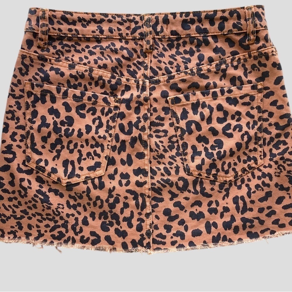Free People We The Free Denim Skirt Zip It Up O-Ring Leopard Print Women’s 28 - Picture 5 of 11